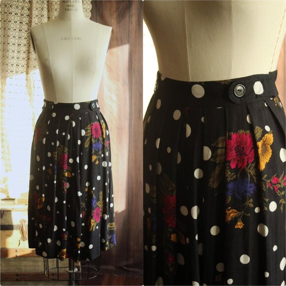 Norton McNaughton Dresses & Skirts - Vintage 1980s 1990s Skirt, Norton McNaughton Petites Polka Dot and Floral